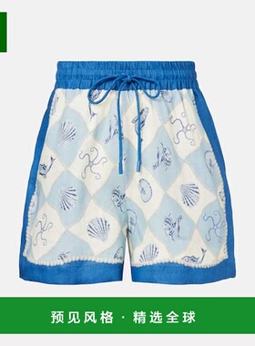 1h可退 香港直邮ALÉMAIS 女士 Pia 印花高腰短裤 blue蓝色 舒适时