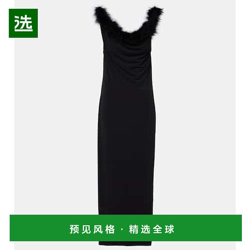 1h可退 香港直邮Coperni 女士 Boa 羽毛边长款连衣裙 black黑色