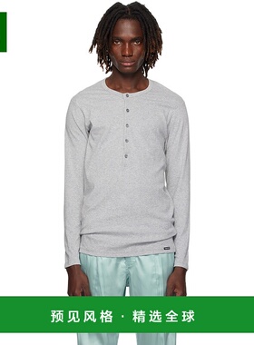 1h可退 香港直邮Tom Ford 汤姆·福特 男士 灰色棉质亨利衫 T4M15