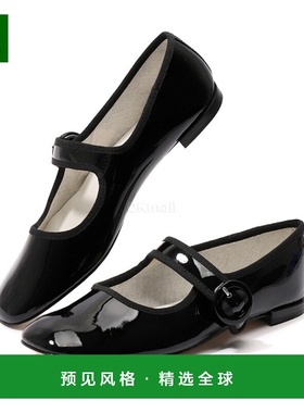 韩国直邮Repetto休闲鞋女款黑色亮面方头柔韧舒适耐穿V4141V410