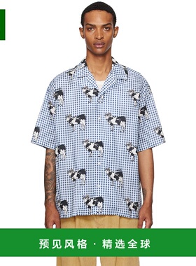 1h可退 香港直邮Moschino 莫斯奇诺 男士 蓝色 Archive Cow 衬衫