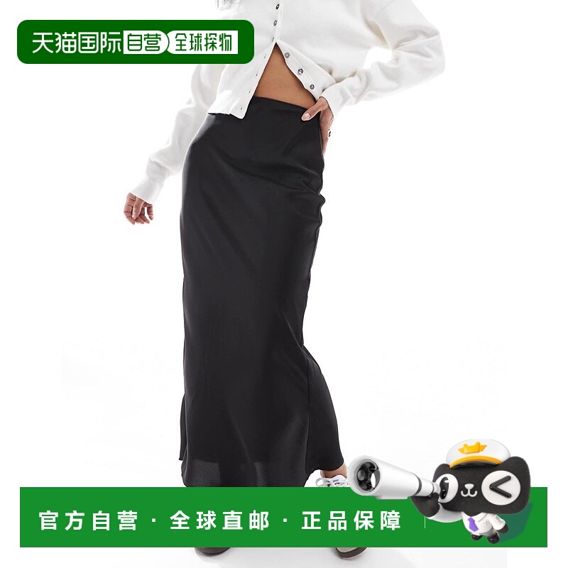 1h可退 香港直邮ASOS 女士 bias 设计缎面中长半身裙(黑色)