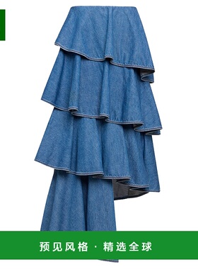 1h可退 香港直邮Alaïa 女士 螺旋形半身裙(牛仔色) AA9J2358D004B