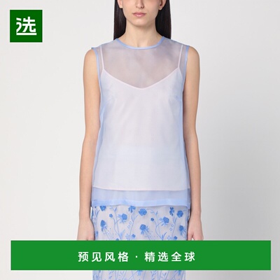 1h可退 香港直邮p a r o s h 女士 天蓝色真丝背心上衣 D313076CO