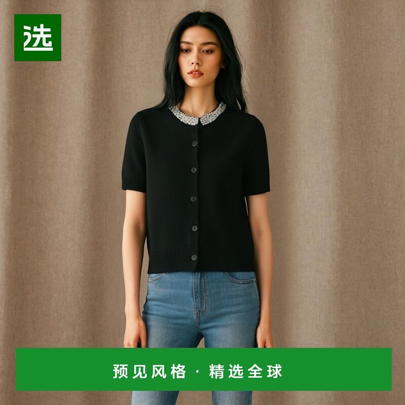 香港直邮Celine 短袖圆领羊绒针织衫 2AD8A974V.羊毛刺绣