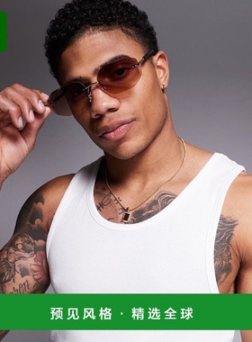 香港直邮ASOS 男士 设计无框紫色镜片金属金色边框太阳眼镜