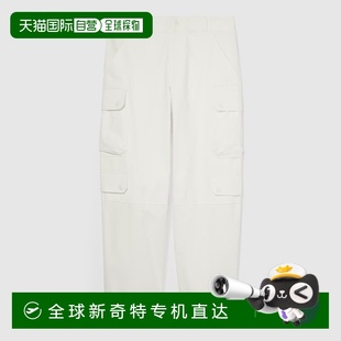 歐洲直郵Gucci 女士米白色帆布logo標(biāo)識(shí)刺繡長(zhǎng)褲 古馳