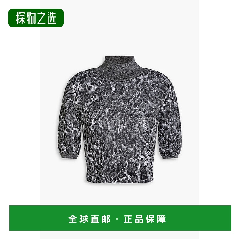 香港直邮Rabanne 女士 短款金属感提花针织高领上衣 22AMTO472ML0