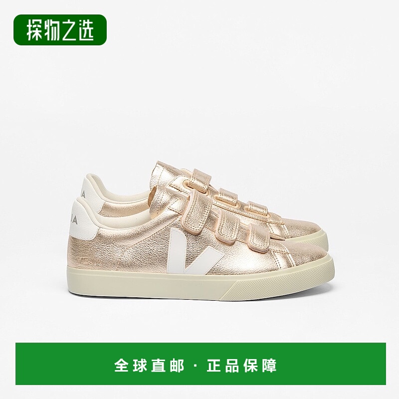 欧洲直邮VEJA Recife系列女士白色/铂金色皮革V标识运动鞋