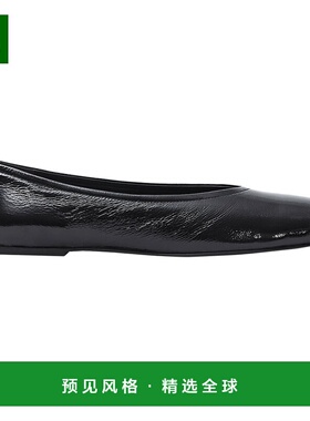 欧洲直邮COS 24新款 女士黑色裂纹漆羊皮革方头芭蕾单形平底单鞋