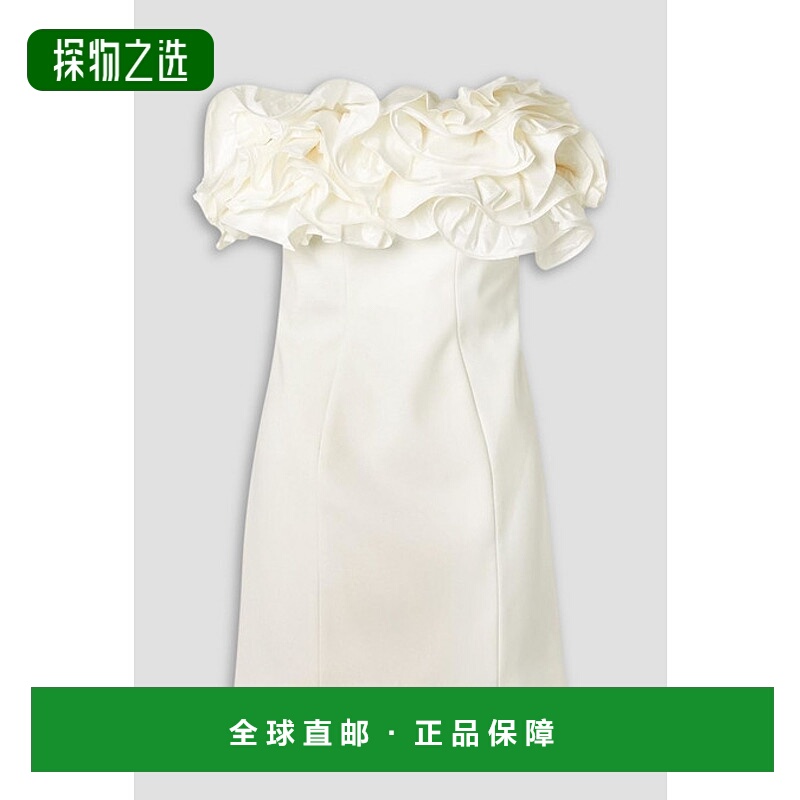 香港直邮CAROLINA HERRERA 女士 无肩带荷叶边绉纱迷你连衣裙 R24