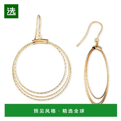 1h可退 【美国直邮】14k 镀金纯银纹理多环吊坠耳环