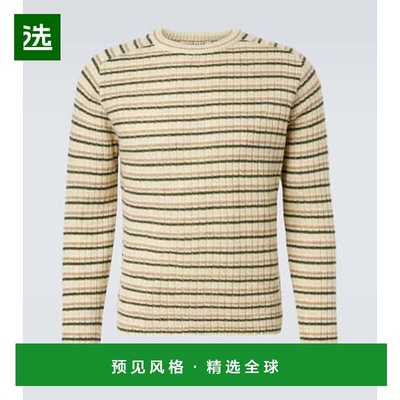 1h可退 香港直邮AURALEE 男士 条纹羊毛羊绒毛衣 beige米色 舒适