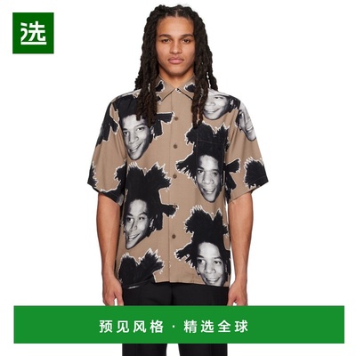 1h可退 香港直邮Wacko maria 男士 棕色图案衬衫 BASQUIATWMHI12