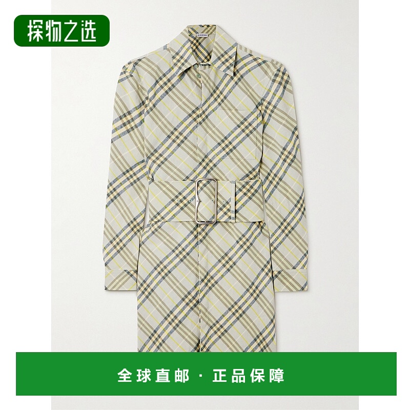 1h可退 香港直邮潮奢 Burberry 巴宝莉 女士 linen-bend 束带格纹
