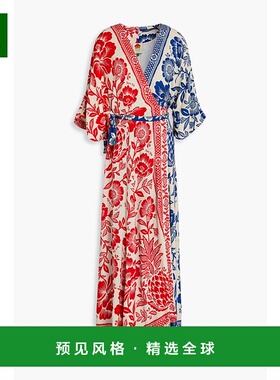 1h可退 香港直邮FARM RIO 女士 印花绉纱长款缠绕式连衣裙 300713