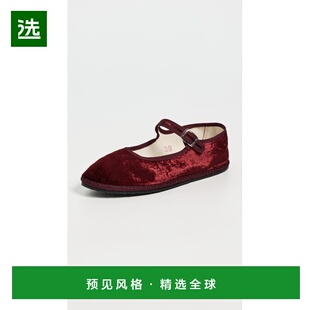 1h可退 香港直邮Vibi Venezia 女士 玛丽珍绸缎天鹅绒平底鞋