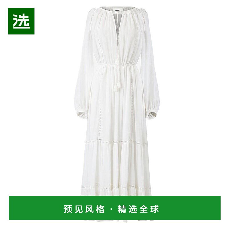 欧洲直邮ISABEL MARANT 女士白色亚麻/棉质巴里纱长袖长裙连衣裙