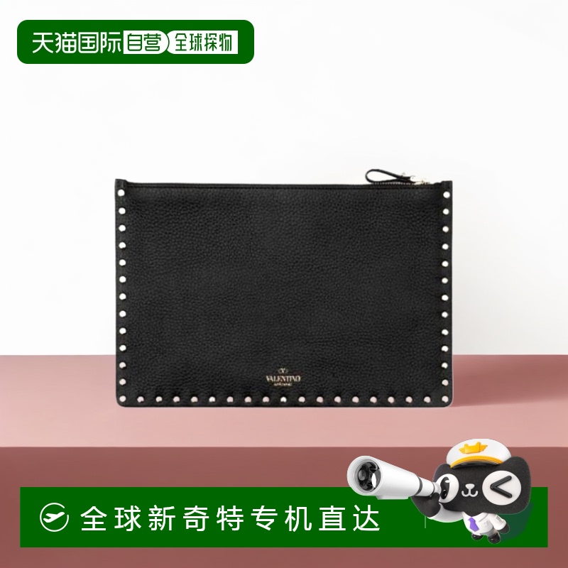 【99新未使用】香港直邮Valentino 铆钉荔枝纹拉链手拿包