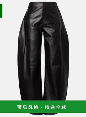 香港直邮Alaïa 女士 barrel-leg 高腰皮革长裤 black黑色 舒适时