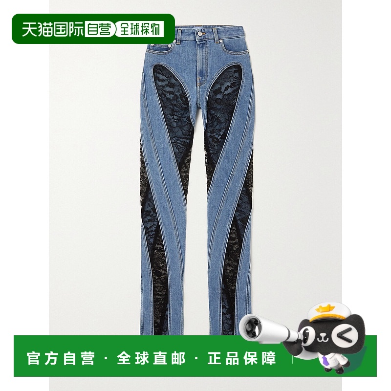 1h可退 香港直邮Mugler 穆勒 女士 蕾丝拼接高腰紧身牛仔裤 22W6P