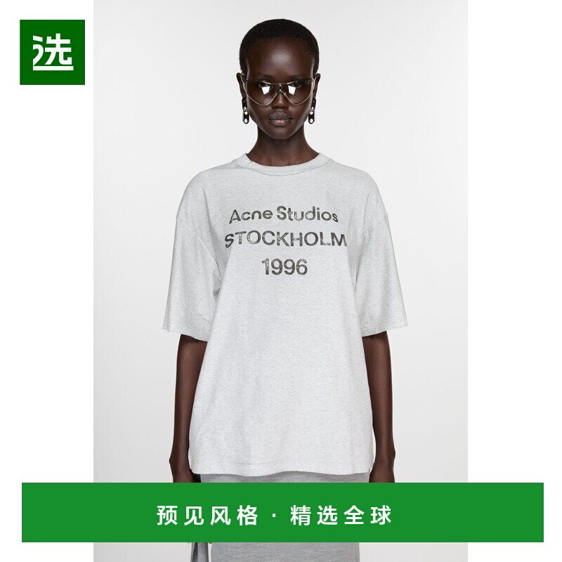 欧洲直邮Acne Studios  FW25男女通用浅灰色棉T恤短袖图片