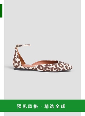 香港直邮ZIMMERMANN 女士 豹纹斜纹布芭蕾舞鞋 1063FF24CHOCOLATE