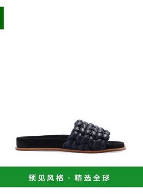 香港直邮Chloe 黑色皮质编织细节拖鞋 C22S557X6女鞋厚底