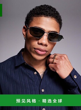 1h可退 香港直邮ASOS 男士 设计尖角金属绿色烟灰色镜片太阳眼镜(