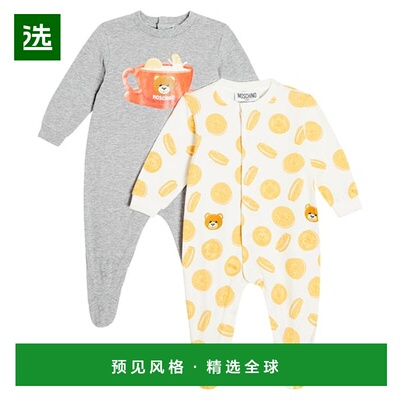 1h可退 香港直邮Moschino 莫斯奇诺 婴儿 onesies 2件套徽标印花