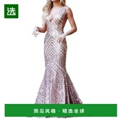 美国直邮 女装 JOVANI 饰 1h可退 领连衣裙 玫瑰金亮片装 女