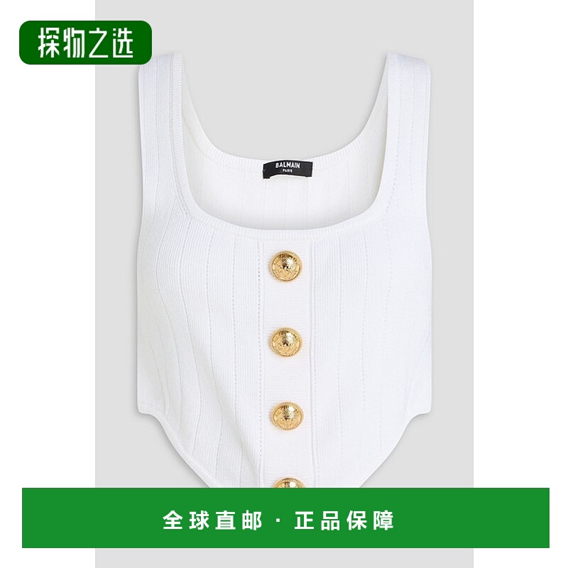 香港直邮Balmain 巴尔曼 女士 短款精饰罗纹针织上衣 AF0AA260KB0