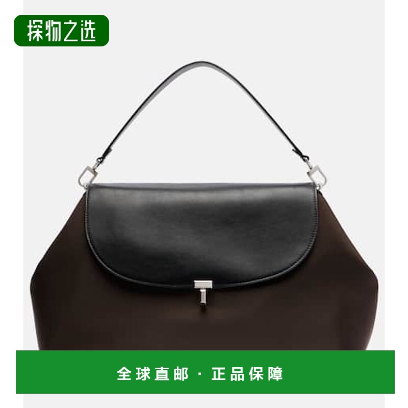 香港直邮toteme 女士 T-Lock 中号皮革饰边肩包 brown棕色 舒适时