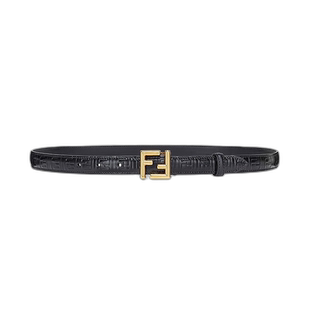 欧洲直邮FENDI/芬迪24新款 女士黑色小牛皮凸纹FF印花金扣细腰带2
