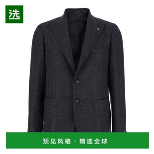 1h可退 香港直邮Tagliatore 男士 Revers 黑色单排扣耸肩羊毛夹克