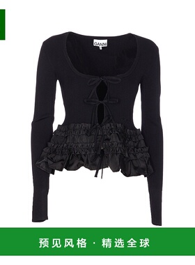 1h可退 香港直邮GANNI 甘尼 女士 黑色混纺罗纹针织开衫 K2510