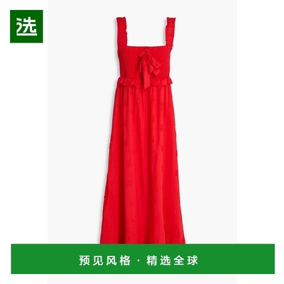 1h可退 香港直邮FARM RIO 女士 荷叶边刺绣棉/薄纱中长连衣裙 300