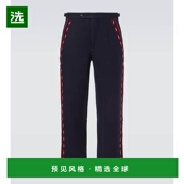 香港直邮Bode 男士 Carroll 1h可退 刺绣羊毛直筒长裤 blue蓝色