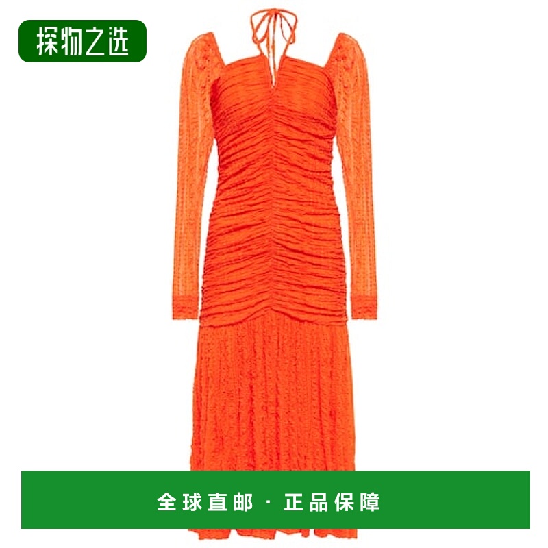 香港直邮GANNI 甘尼 女士 织纹褶皱针织中长连衣裙