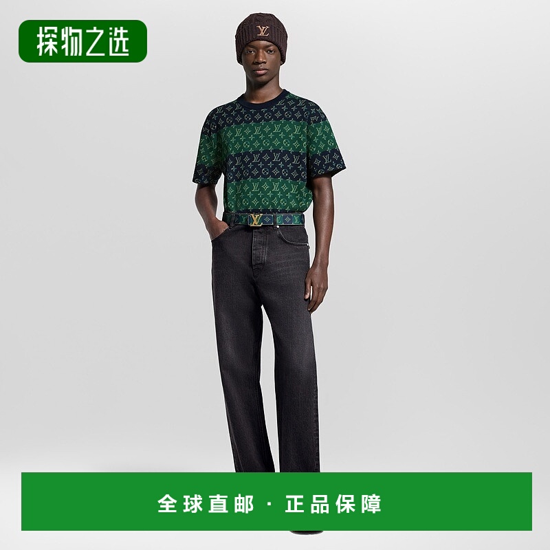 自营欧洲直邮LV路易威登 Monogram系列男士深蓝色棉条纹短袖T恤