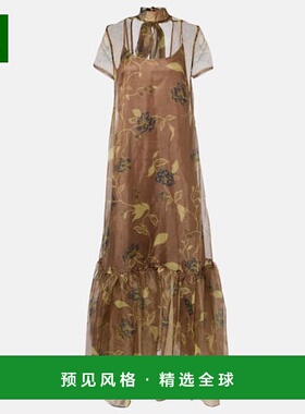 1h可退 香港直邮Staud 女士 Calluna 花朵欧根纱长款连衣裙