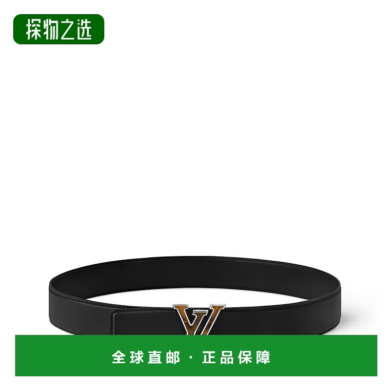 自营欧洲直邮LV路易威登 男士黑色牛皮logo扣环双面腰带35mm皮带