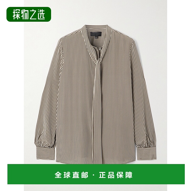 1h可退 香港直邮NILI LOTAN 女士 Irina 打结领条纹真丝绉纱衬衫