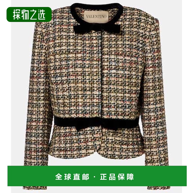 香港直邮valentino 华伦天奴 女士 天鹅绒饰边金银锦缎花呢夹克