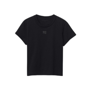 欧洲直邮ALEXANDERWANG女士棉质棉质平纹针织短款圆领短袖T恤字母
