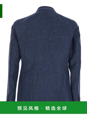 1h可退 香港直邮Tagliatore 男士 Front 蓝色双排扣带Logo订线亚