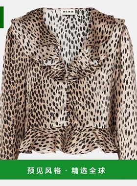 1h可退 香港直邮RIXO 女士 Atlas 豹纹真丝衫 black黑色 舒适时尚