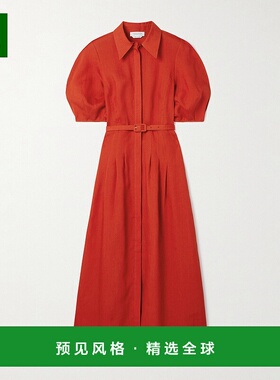 1h可退 香港直邮Gabriela Hearst 女士 Maude 束带亚麻中长衬衫式