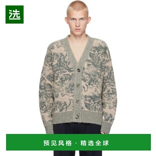 1h可退 【美国直邮】AMI Paris 米色绿色羊驼马海毛提花开衫 男装