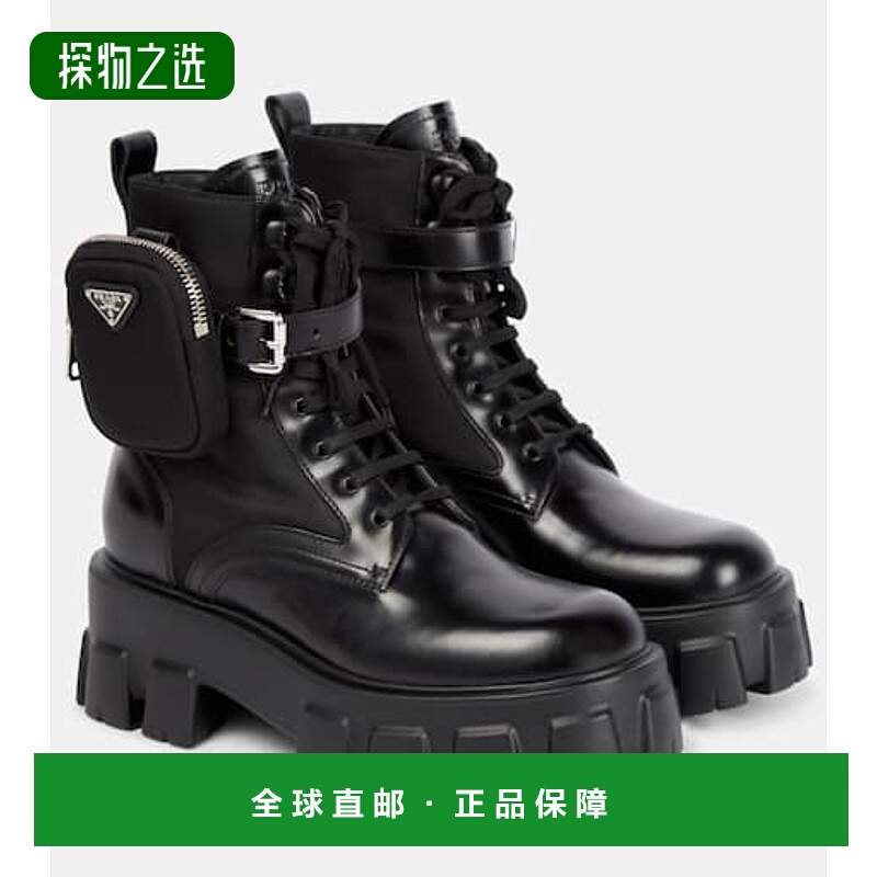香港直邮Prada 普拉达 女士 Monolith 皮质短靴 black黑色 舒适时